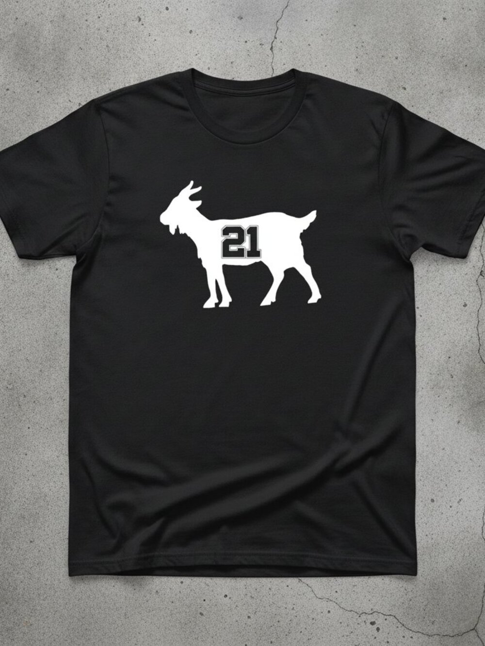 Goat 21 Graphic T-Shirt – Funny Sports Fan Tee – Number 21 Goat Silhouette Shirt